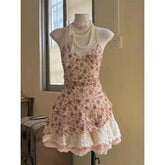 LIZAKOSHT  -  2-Piece Set Party Dresses Sexy Sling Y2K Sweet Goth Lolita Punk V-Neck Vintage Lace Backless Ball Gown Harajuku Korea Emo 2000s